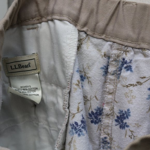 LL Bean Plus Size Classic Khaki Cotton Floral Flannel Lined Pants Sz 18 Reg - Picture 5 of 7